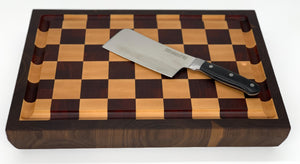 Stunning checker board butcher block end grain cutting board Handmade  cherry padauk checkered charcuterie board Large wooden cutting boards